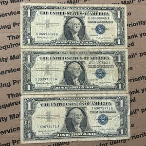 (x3) 1957 Blue Seal Silver Certificate One Dollar Bills 💵